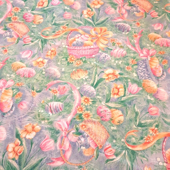 TABLECLOTH & 10 NAPKINS Easter Spring Lrg Oval 82x60 Basket Eggs Flowers Blue - Picture 6 of 8